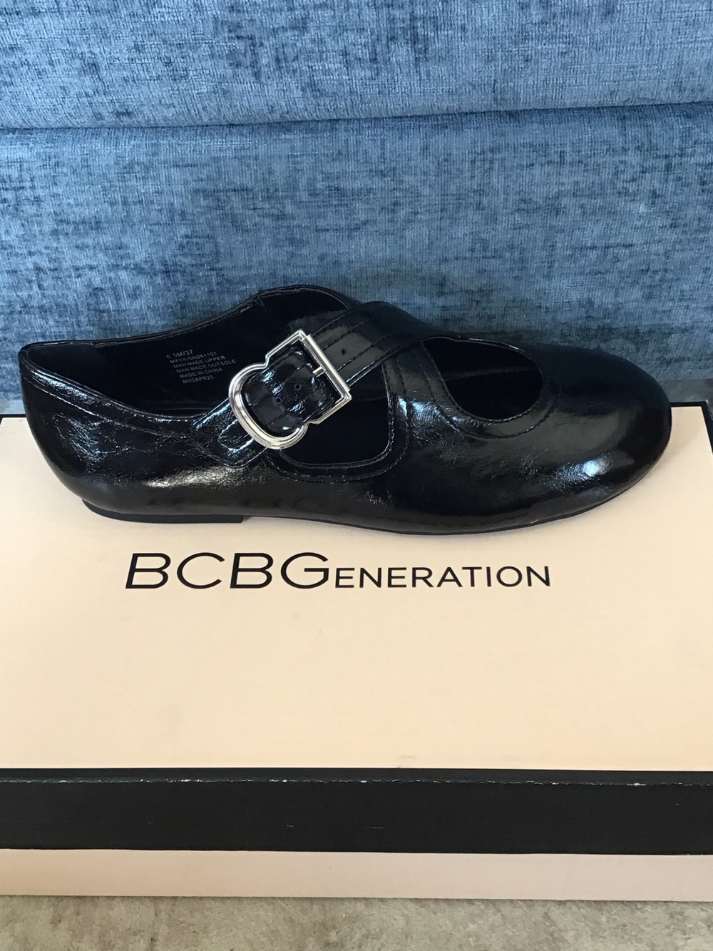 BCBGeneration Maya Black Patent Mary Jane Flat with Buckle